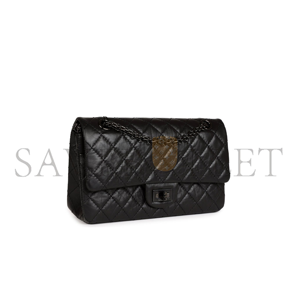 Ch*el master aged calfskin quilted 2.55 reissue flap so black a37587 (28*19.5*7.5cm)